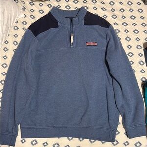 Vineyard Vines Blue Zip Up Sweater with Stand-Up Collar